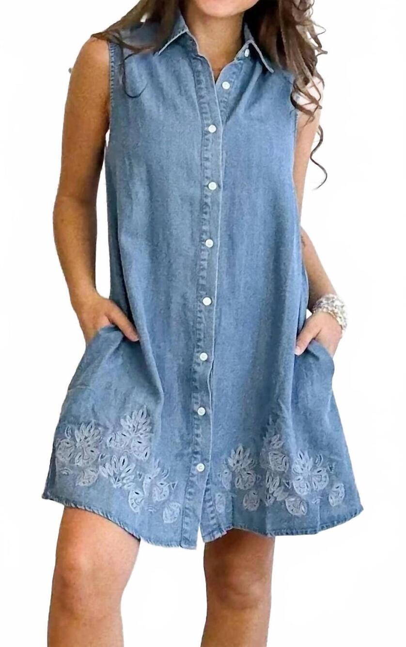 NEW ELAN eyelet trim dress in denim